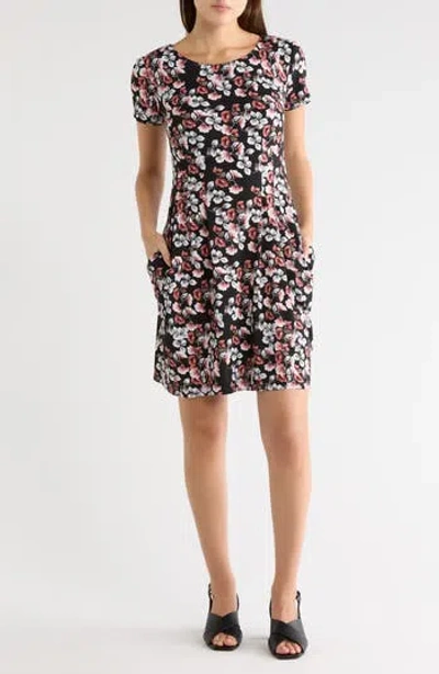 Connected Apparel Print Woven Dress In Black