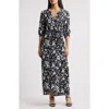 Connected Apparel Puff Sleeve Faux Wrap Maxi Dress In Black