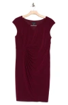 Connected Apparel Ruched Faux Wrap Cocktail Dress In Burgundy