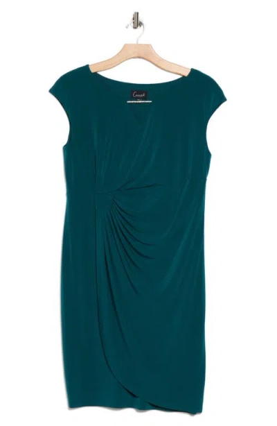 Connected Apparel Ruched Faux Wrap Cocktail Dress In Neutral