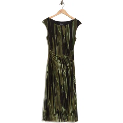 Connected Apparel Ruched Mesh Midi Dress In Green