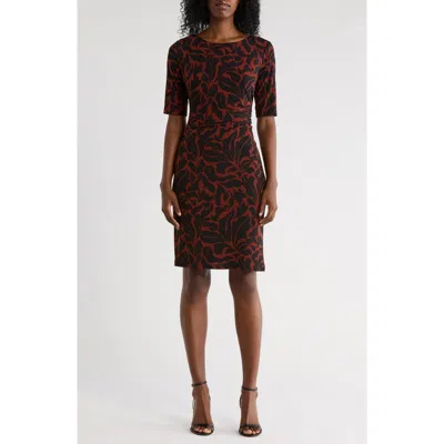 Connected Apparel Ruched Waist Knit Dress In Burgundy