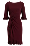 Connected Apparel Ruffle Pleat Dress In Brown