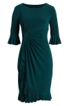 Connected Apparel Ruffle Pleat Dress In Hunter