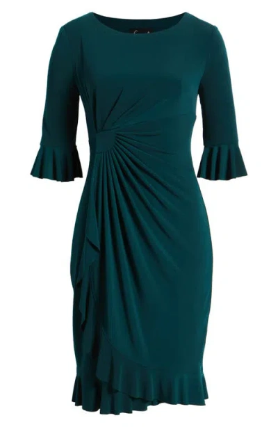 Connected Apparel Ruffle Pleat Dress In Hunter