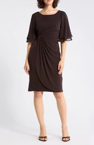 Connected Apparel Ruffle Sleeve Sheath Dress In Brown