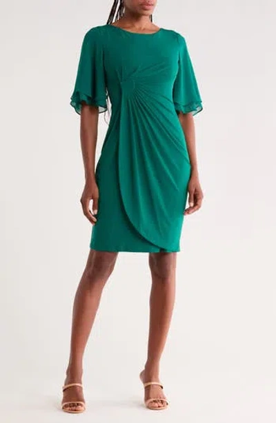 Connected Apparel Ruffle Sleeve Sheath Dress In Green