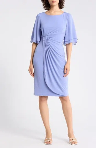 Connected Apparel Ruffle Sleeve Sheath Dress In Purple