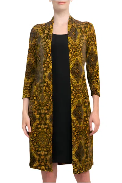 Connected Apparel Scoop Neck 3/4 Sleeve Faux Jacket Ity Dress In Mustard In Yellow