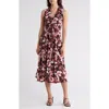 Connected Apparel Scrunch Bodice Midi Dress In Rosewood