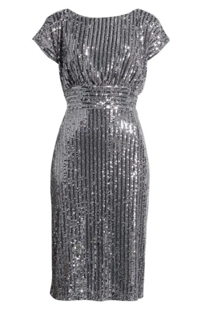 Connected Apparel Sequin Cocktail Dress In Charcoal