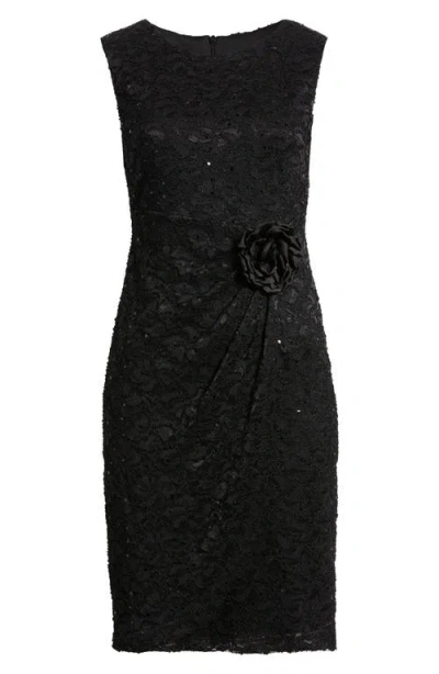 Connected Apparel Sequin Lace Sheath Cocktail Dress In Black