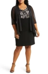 Connected Apparel Plus Womens Metallic Sheer Cocktail Dress In Black