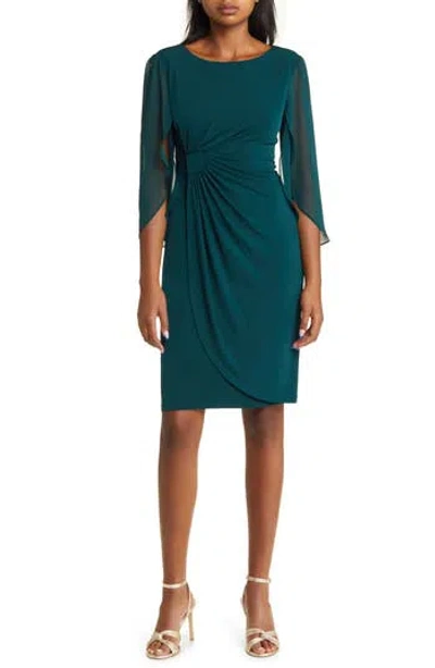 Connected Apparel Sheer Sleeve Dress In Green