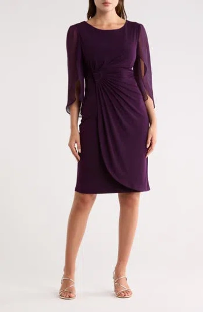 Connected Apparel Sheer Sleeve Dress In Purple