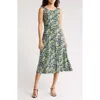 Connected Apparel Shirred Waist Midi Dress In Lime