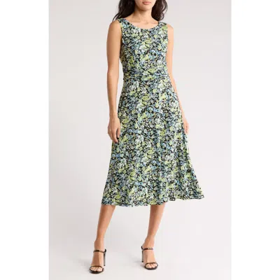 Connected Apparel Shirred Waist Midi Dress In Lime
