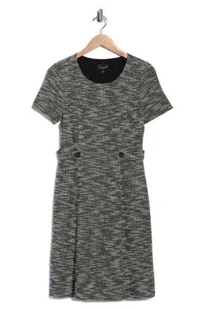 Connected Apparel Short Sleeve Bouclé A-line Dress In Black