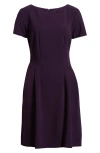 Connected Apparel Short Sleeve Pocket Fit & Flare Dress In Purple