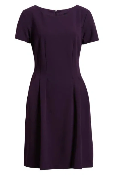 Connected Apparel Short Sleeve Pocket Fit & Flare Dress In Purple