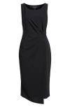 Connected Apparel Side Knot Sleeveless Sheath Midi Dress In Black