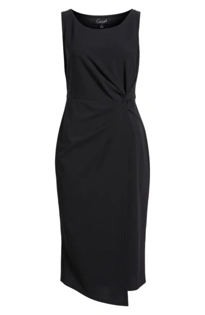 Connected Apparel Side Knot Sleeveless Sheath Midi Dress In Black
