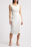 Connected Apparel Side Knot Sleeveless Sheath Midi Dress In Ivory