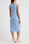 Connected Apparel Side Knot Sleeveless Sheath Midi Dress In Light Blue