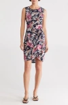 Connected Apparel Sleeveless Faux Wrap Dress In Fuchsia
