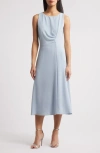 Connected Apparel Sleeveless Pleated Waist A-line Midi Dress In Powder Blue
