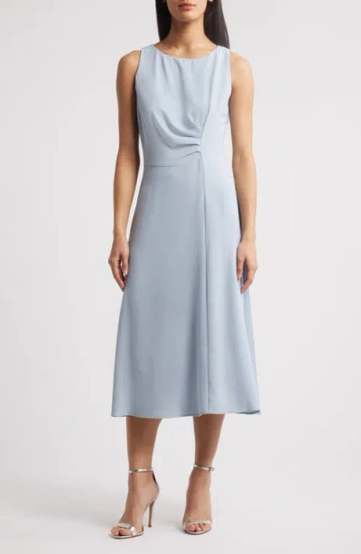 Connected Apparel Sleeveless Pleated Waist A-line Midi Dress In Powder Blue