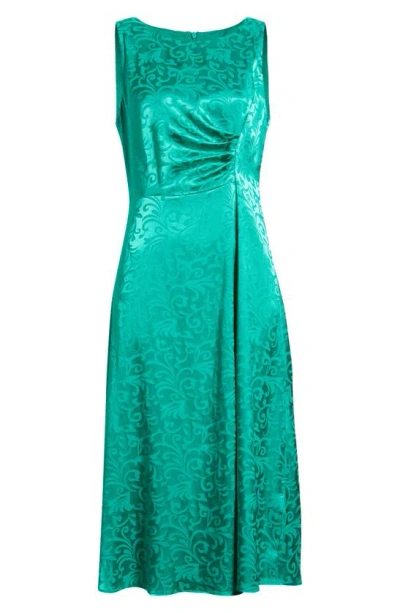 Connected Apparel Sleeveless Satin Jacquard Midi Dress In Bright Green