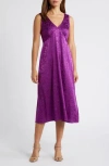 Connected Apparel Sleeveless Satin Jacquard Midi Dress In Magenta