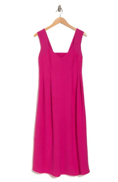 Connected Apparel Smocked Back Dress In Bright Fuchsia