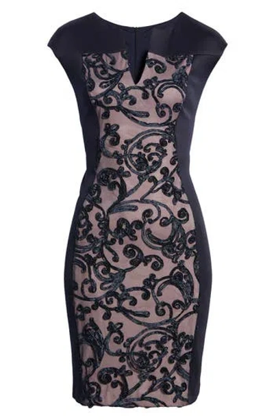Connected Apparel Soutache Panel Dress In Blue