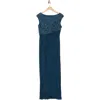 Connected Apparel Trf42848m1 Long Formal Wrap Bodycon Evening Dress In Blue