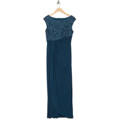 CONNECTED APPAREL CONNECTED APPAREL SOUTACHE SLEEVELESS FAUX WRAP GOWN