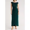 Connected Apparel Soutache Sleeveless Faux Wrap Gown In Green