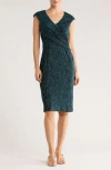 Connected Apparel Surplice V-neck Cocktail Dress In Green