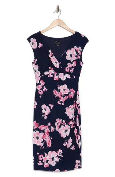 Connected Apparel Surplice V-neck Fitted Knit Dress In Berry