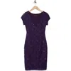 Connected Apparel Sweetheart Neck Sequin Lace Cocktail Dress In Eggplant