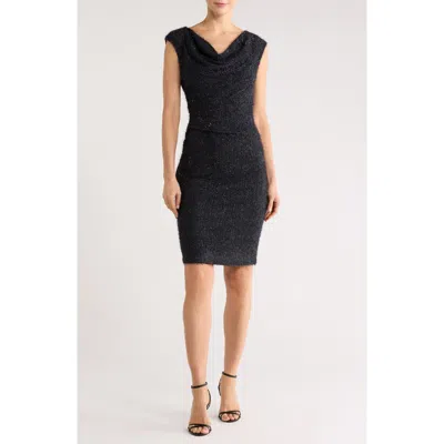 Connected Apparel Textured Metallic Sheath Dress In Blue
