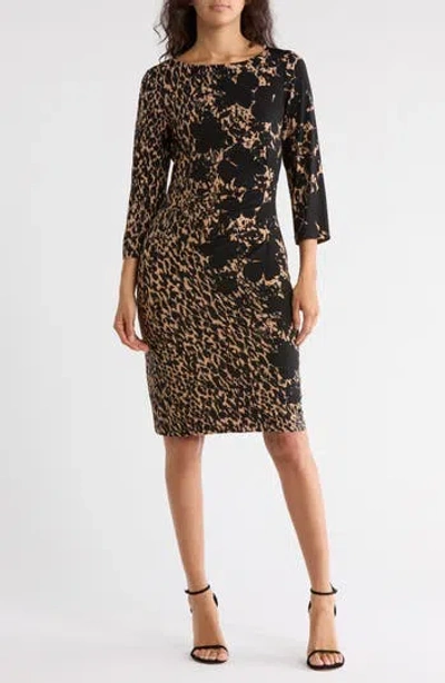 Connected Apparel Three Quarter Sleeve Jersey Dress In Multi