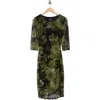 Connected Apparel Three-quarter Sleeve Mesh Faux Wrap Dress In Green