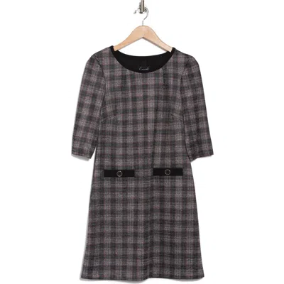 Connected Apparel Three Quarter Sleeve Plaid Dress In Black