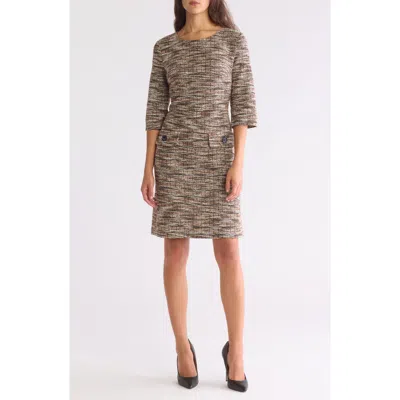 Connected Apparel Three Quarter Sleeve Shift Dress In Spice