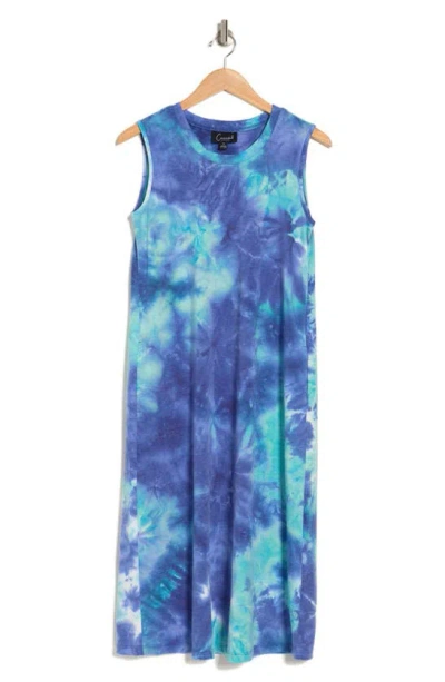 Connected Apparel Tie Dye French Terry Maxi Dress In Turquoise