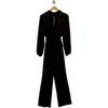 Connected Apparel Tie Neck Jumpsuit In Black