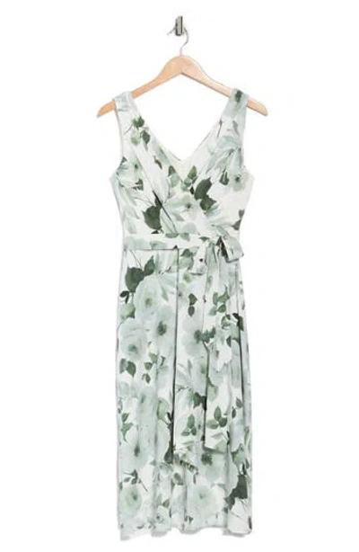 Connected Apparel Tie Waist High Low Dress In Green