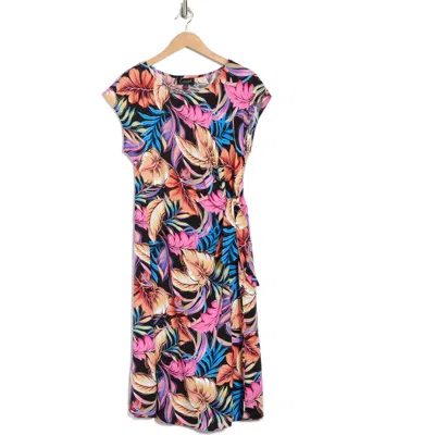 Connected Apparel Tie Waist Mock Wrap Dress